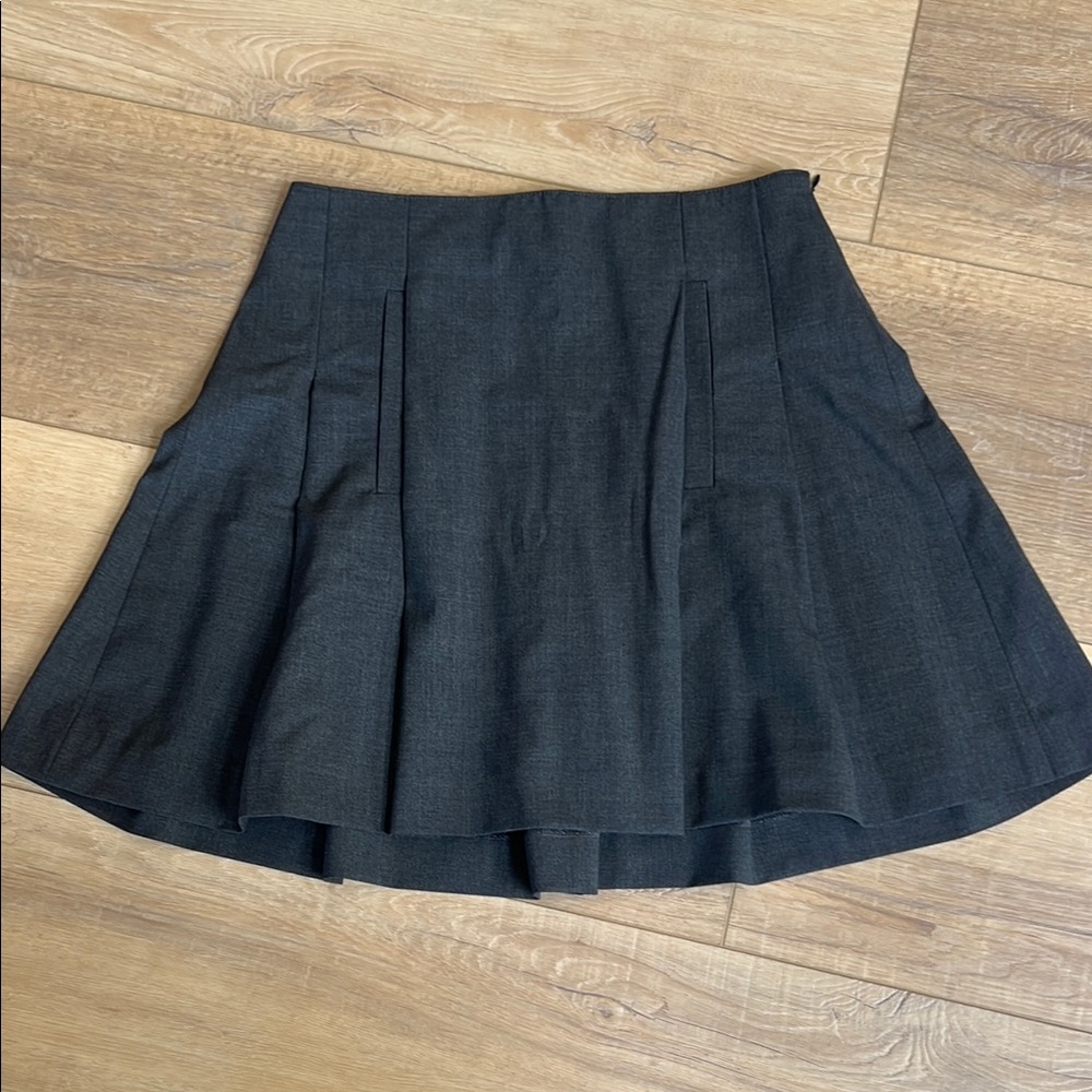 Theory Wool Pleated Skirt in Grey